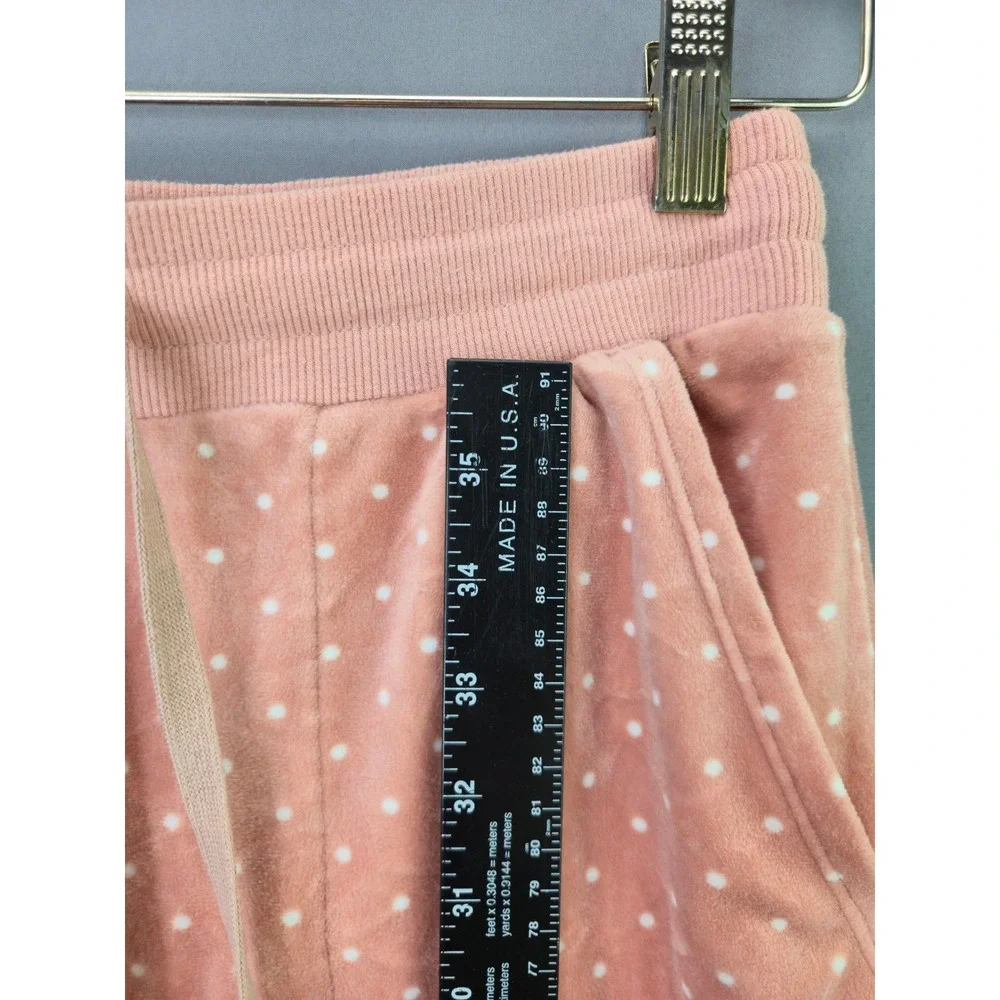 Three Dots Velour Jogger Pants Polka Dot Size S Pink Velvet Lounge Sweatpants - Picture 3 of 7